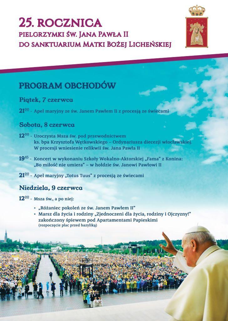 Obchody 25-lecia pobytu św. Jana Pawła II w Licheniu (zaproszenie)