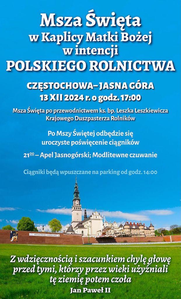 Jasna Góra: Msza Św. w intencji polskiego rolnictwa (zaproszenie)