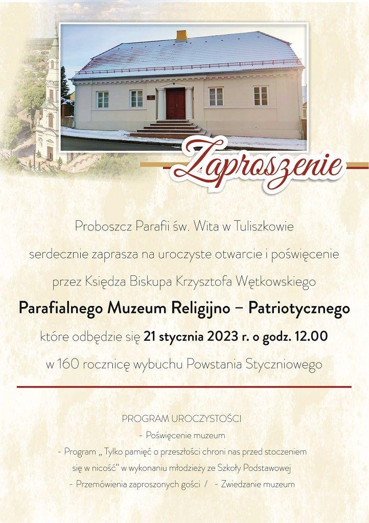 Tuliszków: otwarcie parafialnego Muzeum Religijno-Patriotycznego (zaproszenie)