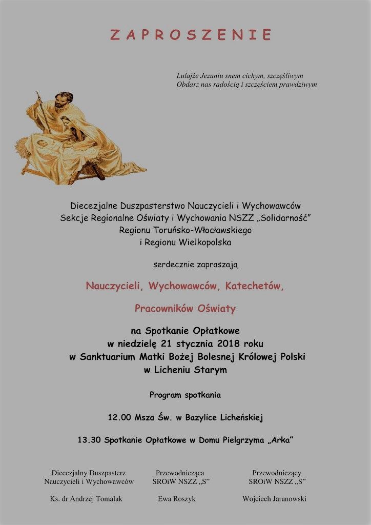 Noworoczne spotkanie nauczycieli i pracowników oświaty (zaproszenie)