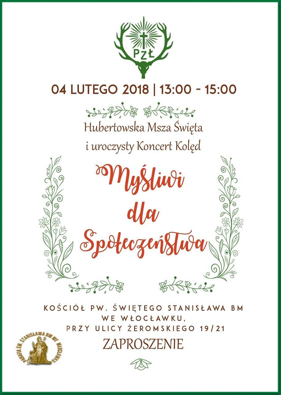 Hubertowska Msza św. i koncert kolęd w parafii św. Stanisława (zaproszenie)