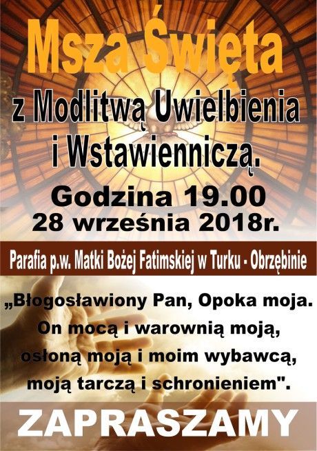 Turek-Obrzębin: Msza św. z modlitwą uwielbienia i wstawienniczą (zaproszenie)