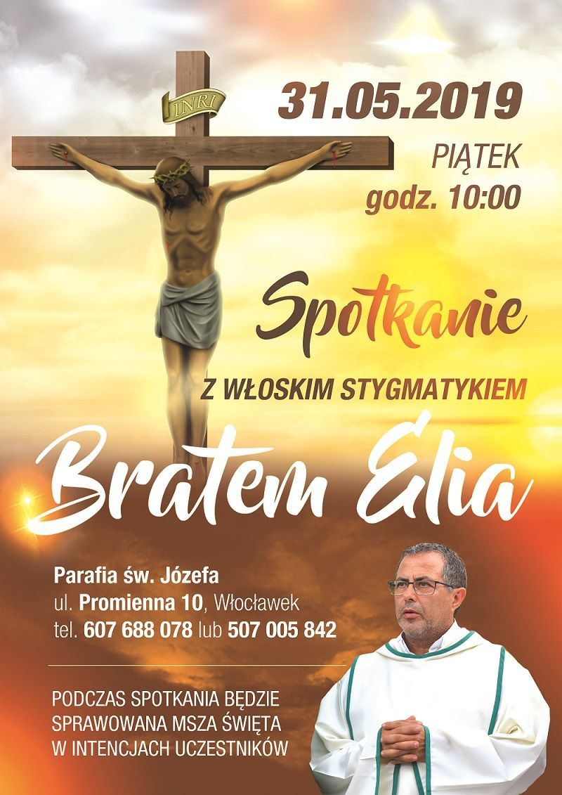 Włocławek: Msza św. z udziałem brata Eliasza Cataldo w parafii św. Józefa (zaproszenie)