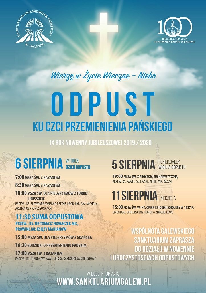 Uroczystości odpustowe Przemienienia Pańskiego w Galewie (zaproszenie)