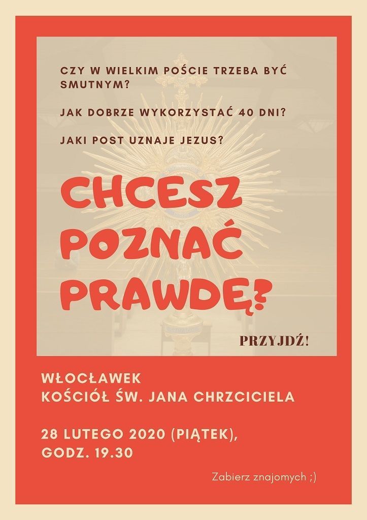 Włocławek: rejonowy dzień skupienia dla młodzieży (zaproszenie)