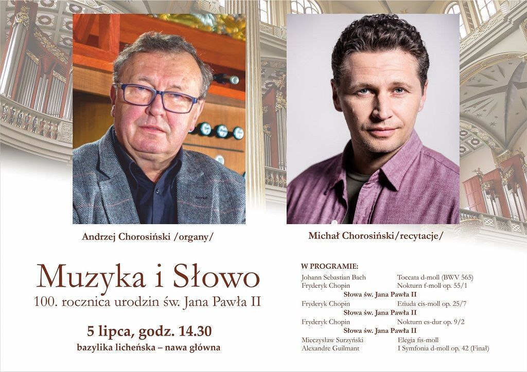 Licheń: koncert poświęcony św. Janowi Pawłowi II z okazji 100. rocznicy urodzin (zaproszenie)