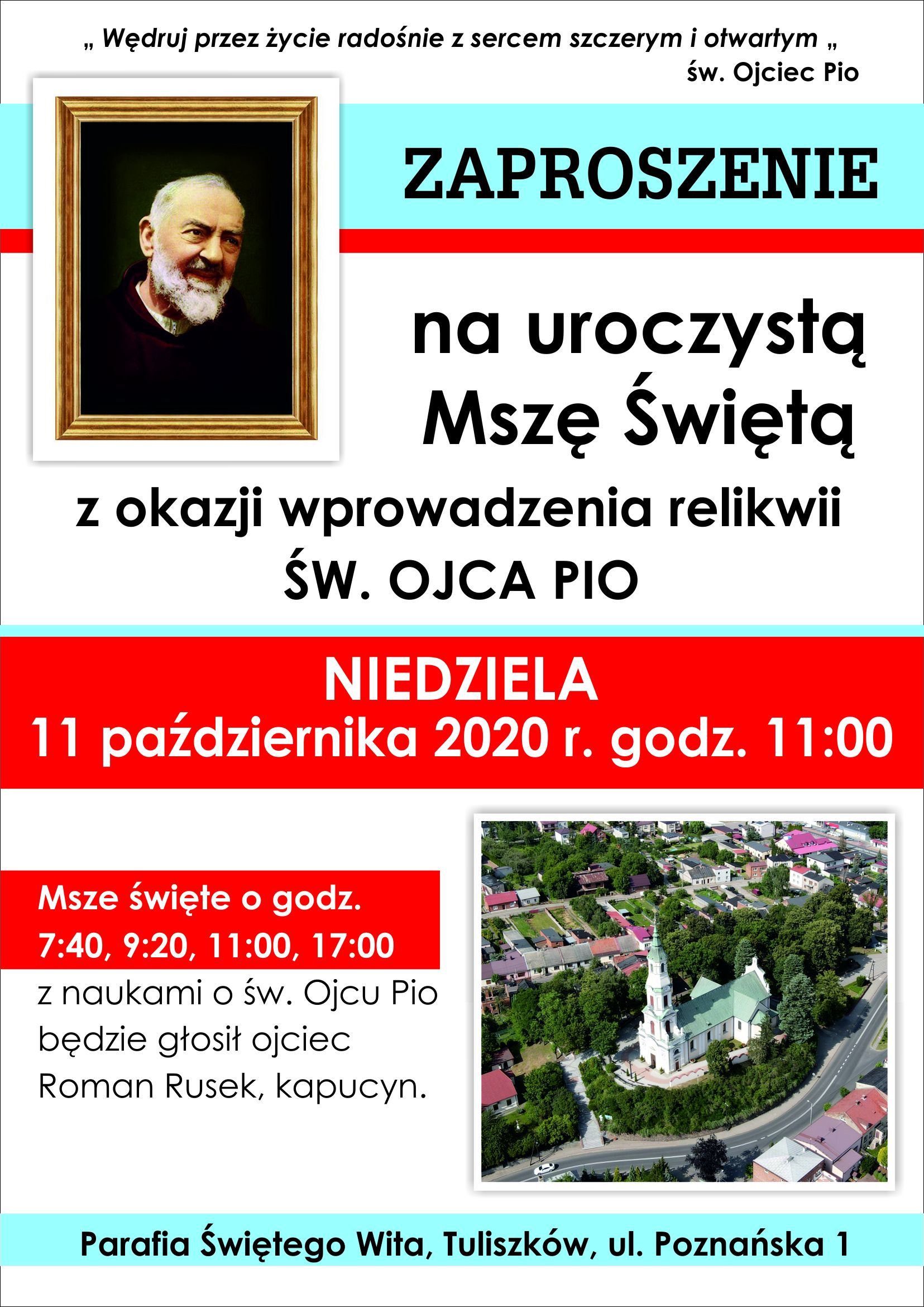 Tuliszków: zaproszenie na uroczyste wprowadzenie relikwii św. Ojca Pio