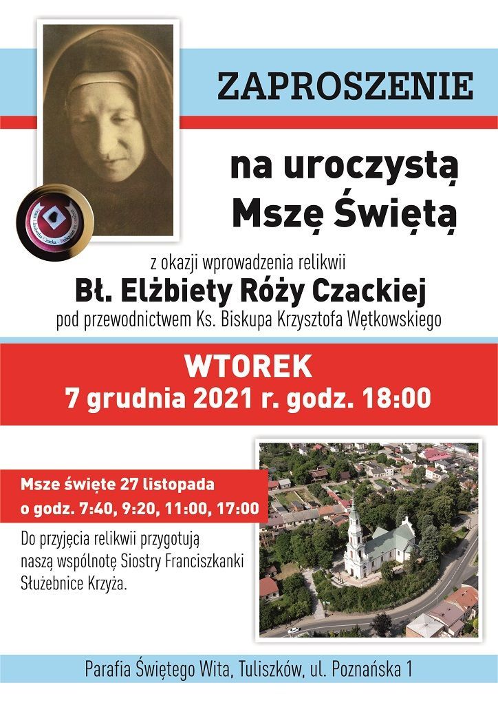 Tuliszków: instalacja relikwii bł. m. Elżbiety Róży Czackiej (zapowiedź)