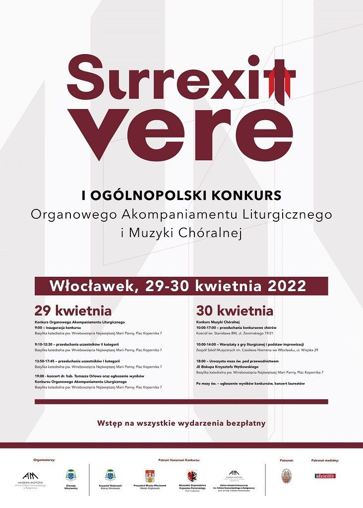 I Ogólnopolski Konkurs Organowego Akompaniamentu Liturgicznego i Muzyki Chóralnej Surrexit Vere (zaproszenie)