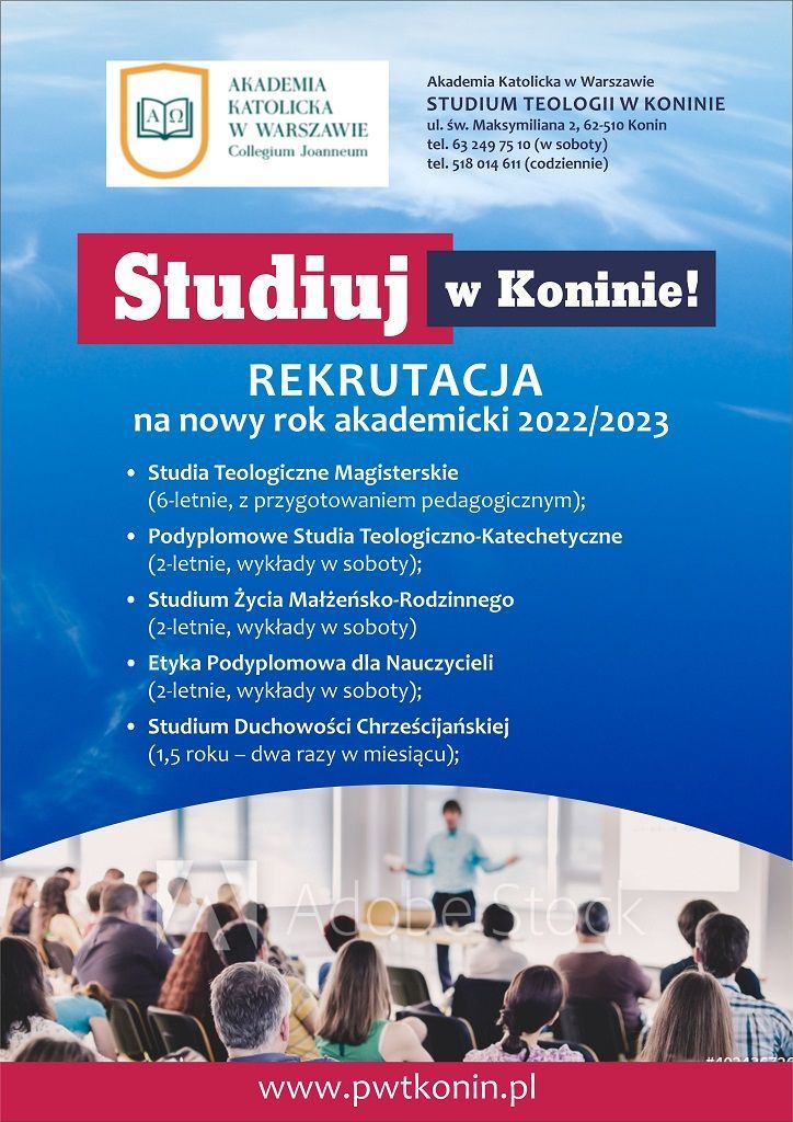 Trwa rekrutacja na AKW Studium Teologii w Koninie (informacja)