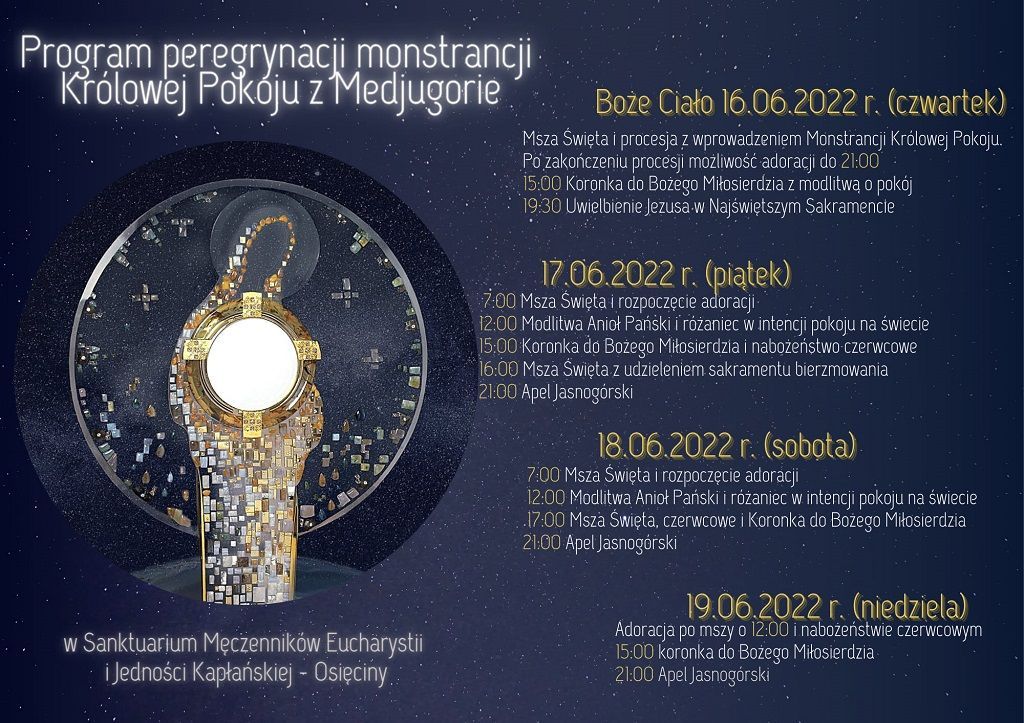 Osięciny: peregrynacja monstrancji Królowej Pokoju z Medjugorie (zaproszenie)