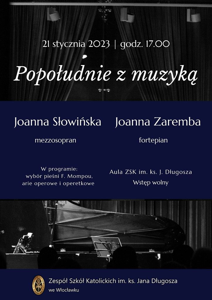 Koncert "Popołudnie z muzyką" we włocławskim Długoszu (zaproszenie)