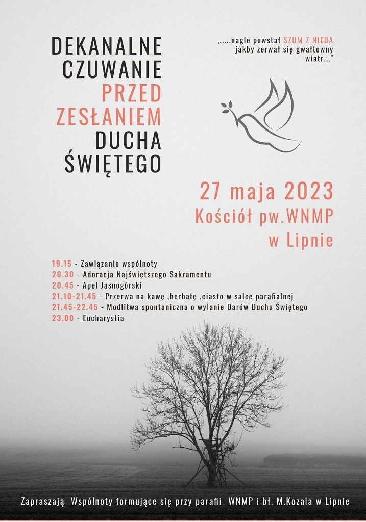 Lipno: czuwanie przed Zesłaniem Ducha Świętego (zaproszenie)