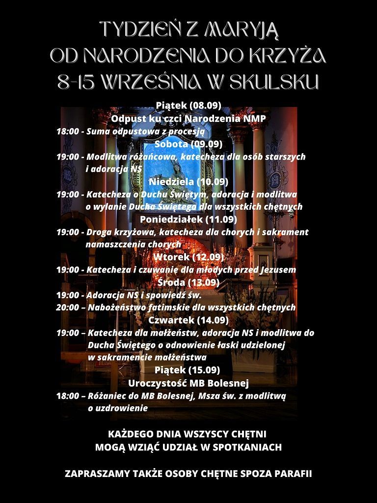 Skulsk: rekolekcje przed uroczystością Matki Bożej Bolesnej (zaproszenie)