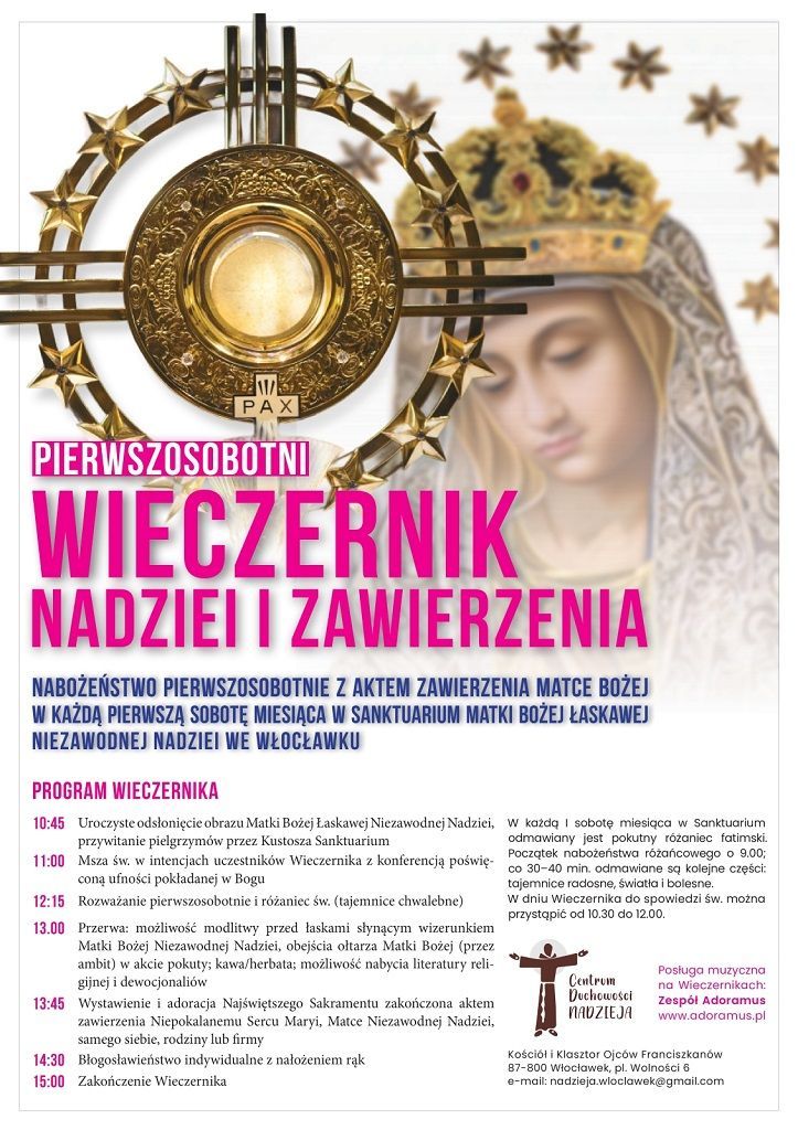 Włocławek:  Pierwszosobotnie Wieczerniki Nadziei i Zawierzenia (zapowiedź)