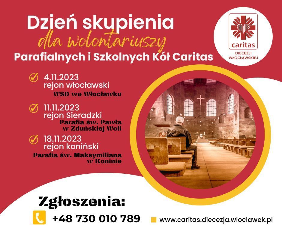 Rejonowe dni skupienia wolontariuszy parafialnych i szkolnych kół Caritas (zaproszenie)