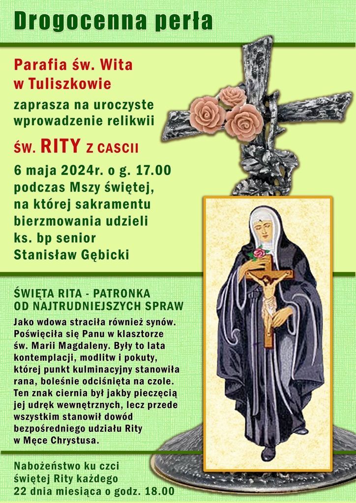 Tuliszków: wprowadzenie relikwii św. Rity (zapowiedź)