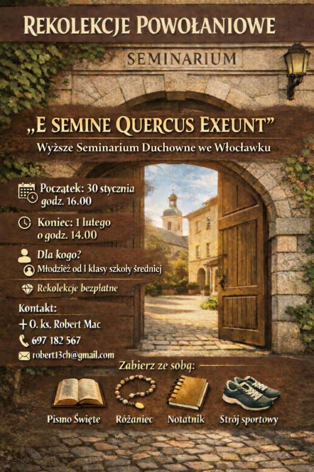 Włocławek: Rekolekcje powołaniowe dla młodzieży męskiej (zaproszenie)