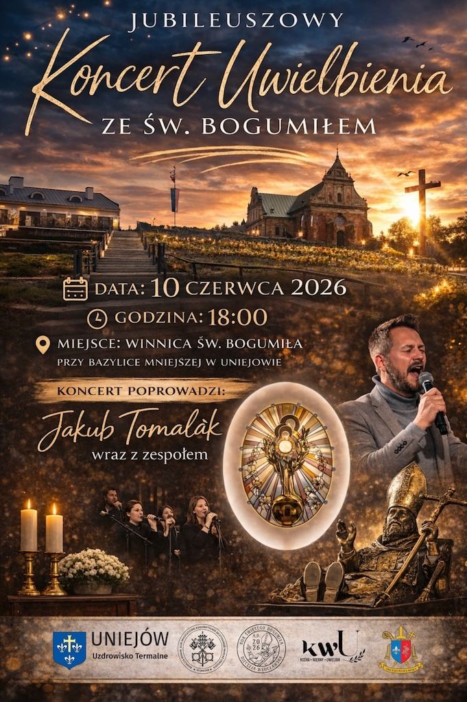 Uniejów: Jubileuszowy koncert Uwielbienia ze św. Bogumiłem (zaproszenie)