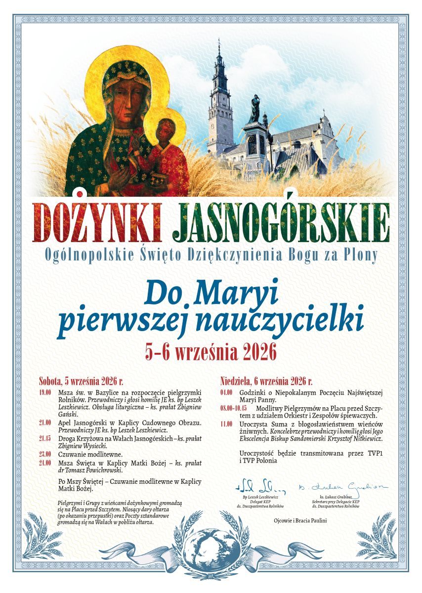Ogólnopolskie Dożynki na Jasnej Górze (zaproszenie)