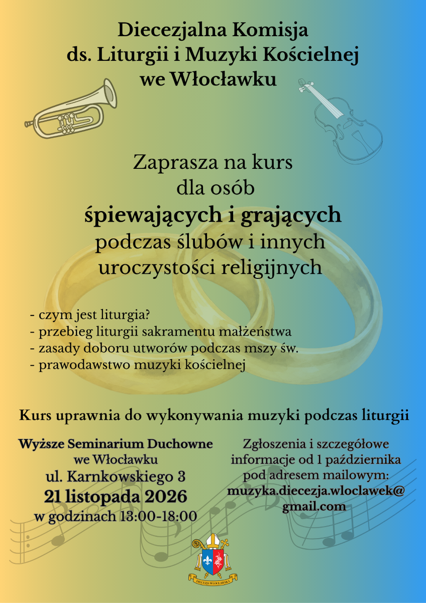 Kurs dla osób śpiewających i grających  podczas uroczystości religijnych (zapowiedź i zaproszenie)