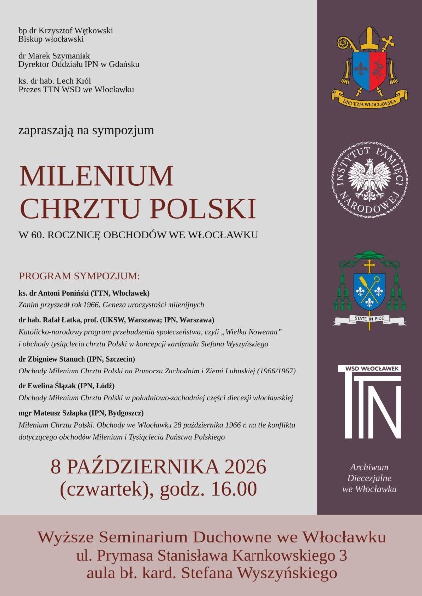 Sympozjum „Milenium Chrztu Polski. W 60. rocznicę obchodów we Włocławku” (zaproszenie)
